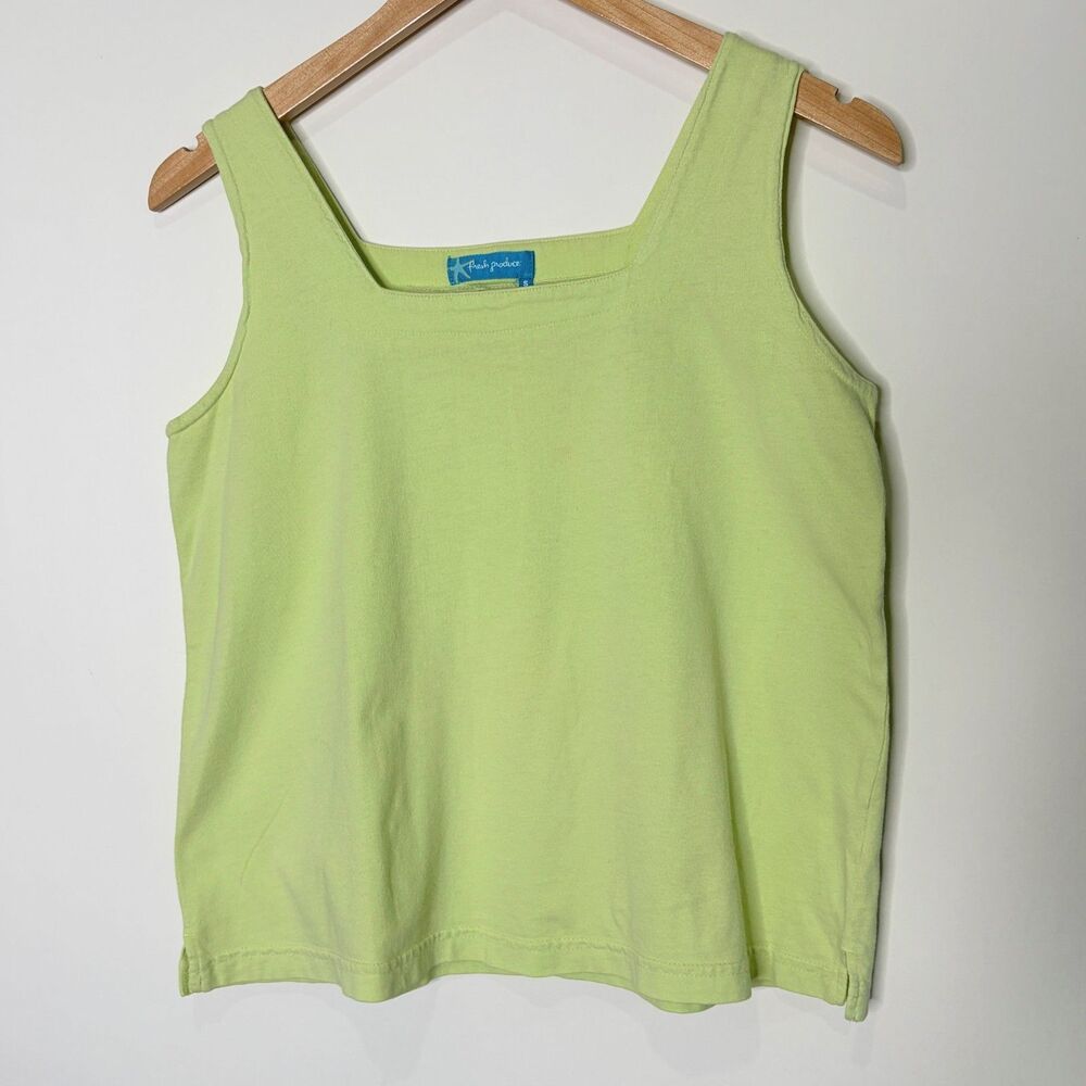 Vintage Fresh Produce 90s Y2K Boxy Tank Top Light Green Square Neck Women S